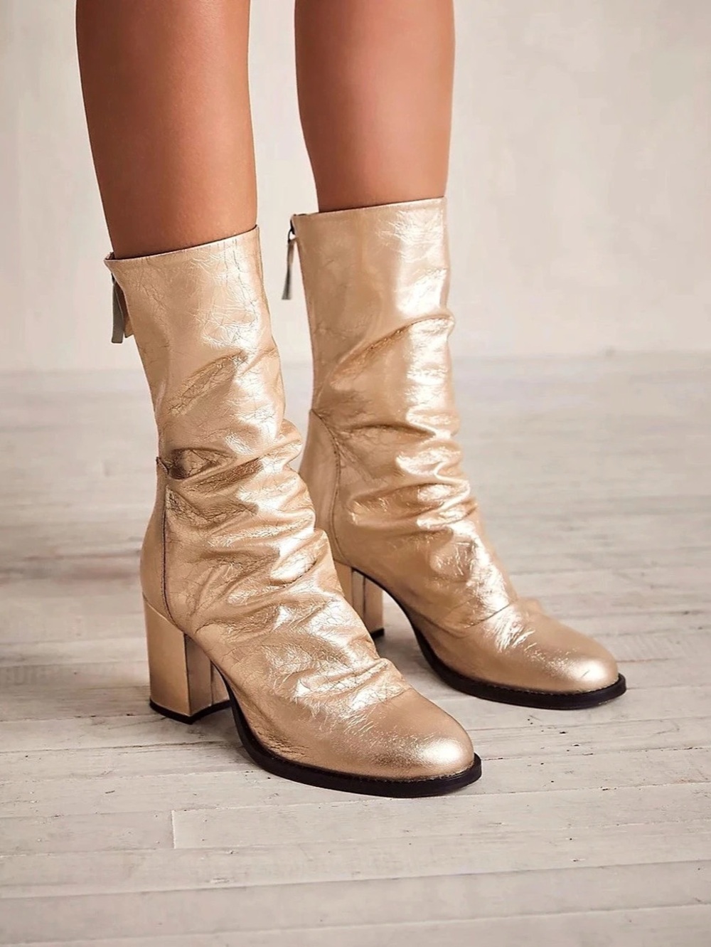 NWOT Free People Leather Gold Boots EU 37.5